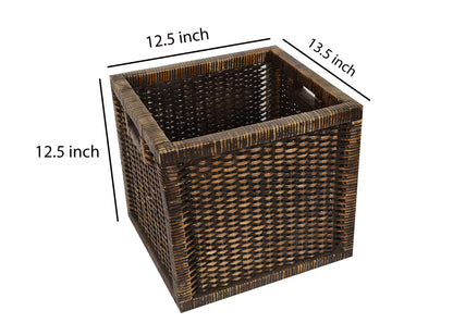 AKWAY Wicker wardrobe basket for storage, cloths, newspapers, photos, toys, plants or other memorabilia, 12.5 x 13.5 x 12.5 Inch, Beige (12.5W x 13.5L x 12.5H, Black)