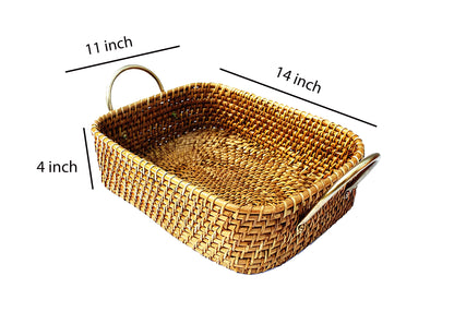 AKWAY Wicker Basket Cloth Storage Basket Bin Organizer for Toiletry Cosmetic Towels Toys Bathroom Organizer bamboo basket(Natural; 14 L x 11 W x 4 H INCHES) (Beige)