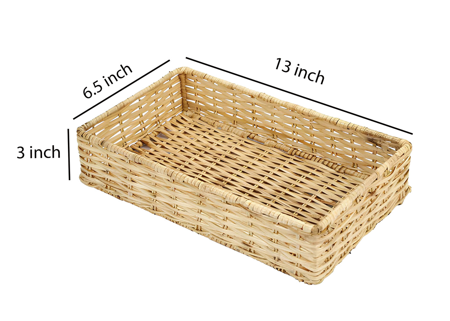 AKWAY Handmade Brass Wicker Basket for Storage Basket, Bin Organizer (Beige, 13 x 6.5 x 3,Rattan,Pack of 1) - Akway Home > Sh