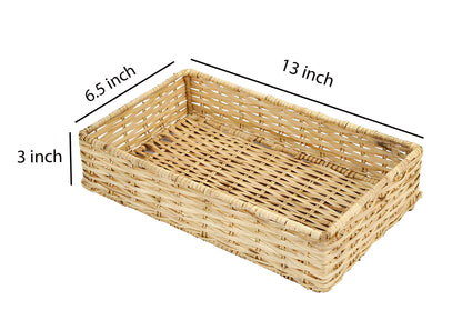 AKWAY Handmade Brass Wicker Basket for Storage Basket, Bin Organizer (Beige, 13 x 6.5 x 3,Rattan,Pack of 1) - Akway Home > Sh