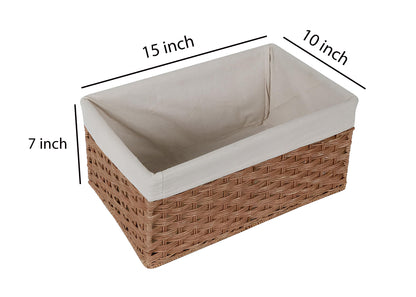 AKWAY Handcrafted Rectangular Bamboo Wicker Basket Organizer (Beige, 15 x 10 x 7,Rattan,Pack of 1) - Akway Kitchen > Shelf Ba