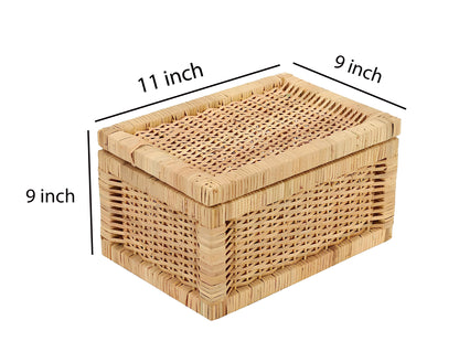AKWAY Wicker Storage Basket With Lid for Bathroom Utilities (11" L x 9" W x 9" H) - Akway Home Improvement > Shelf Baskets (I