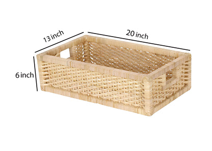 AKWAY Handmade Wicker Basket for Cloth, Storage Basket, Bin Organizer ,Bathroom Organizer Bamboo Wicker Basket (20 L x 13 W x 6 H,Rattan,Beige)