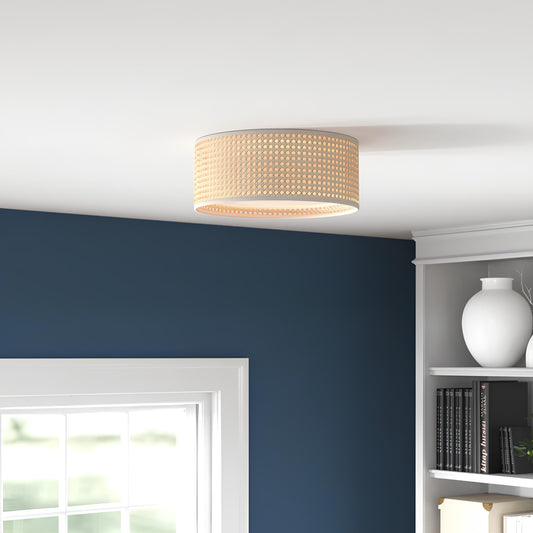 Rattan Ceiling Flush Mount Lamp for Living Room | Wicker Pendant light | Cane ceiling light - Kilash - Akway Uncategorized (I