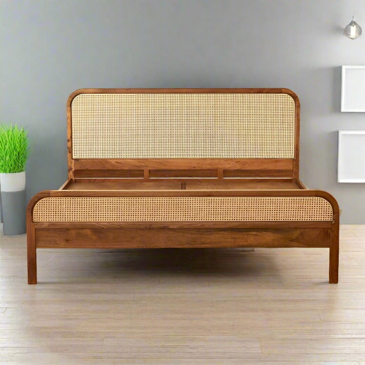 Solid Wood Wicker Bed For Bedroom | Rattan Bed - Aahana - Akway