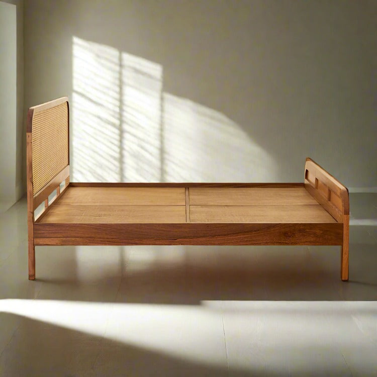Solid Wood Wicker Bed For Bedroom | Rattan Bed - Aahana - Akway
