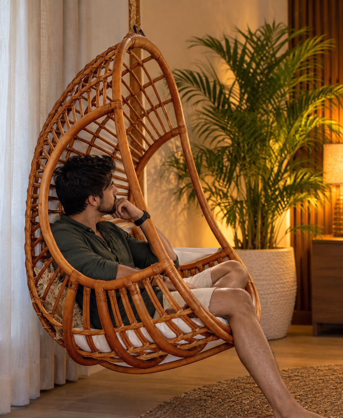 Bamboo Swing Chairs for Outdoor | Cane Swing Chairs - Adah by Akway - Furniture > Swing Chairs