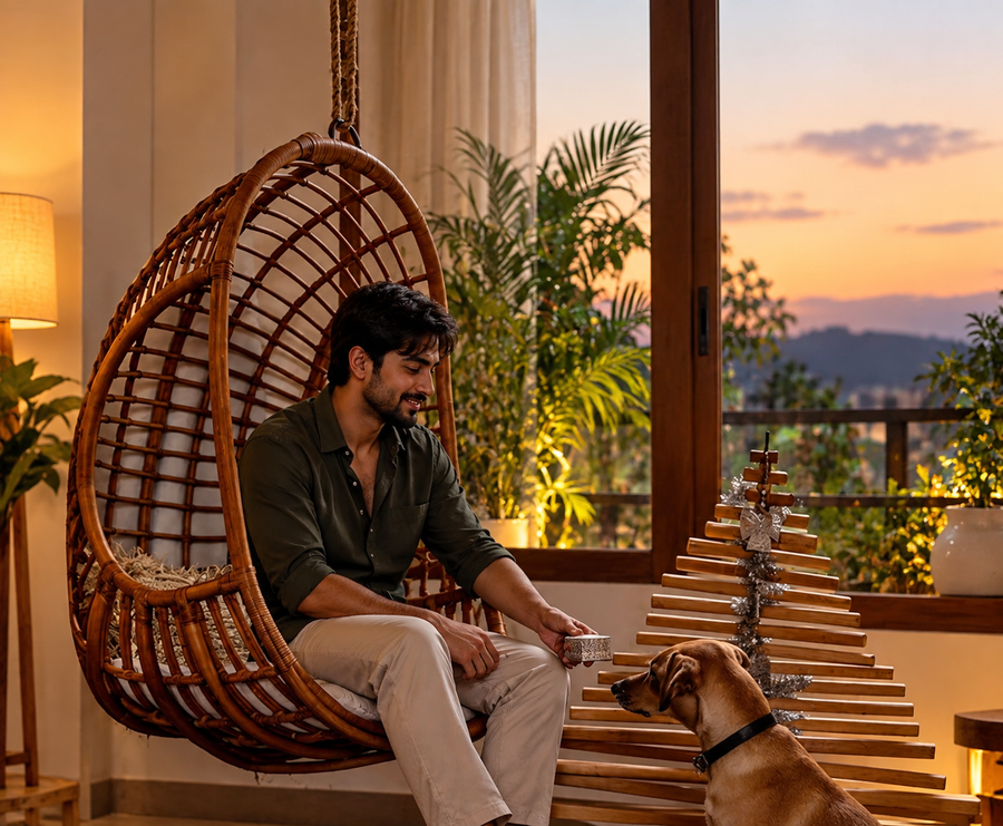 Bamboo Swing Chairs for Outdoor | Cane Swing Chairs - Adah by Akway - Furniture > Swing Chairs