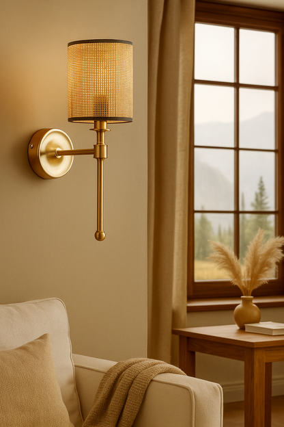 Bamboo Wall Lamp For Living Room | Rattan Wall Scone - Adya