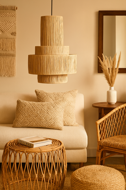 Bamboo Hanging lamp for Living Room | Rattan Pendant light | Cane ceiling light - Akarsh 24D" x 36" H by Akway - Image 4