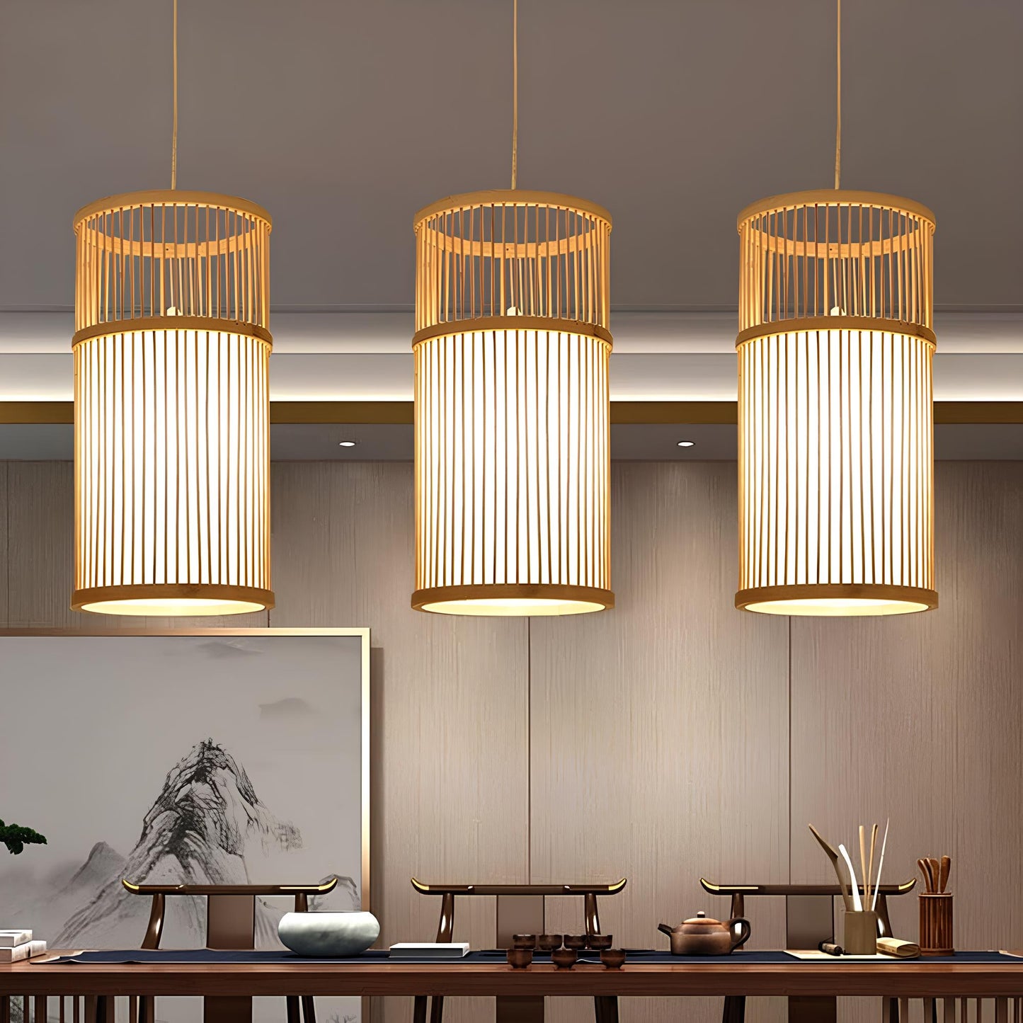 Bamboo Lamp for Living Room | Rattan Pendant light | Cane ceiling light - Srinidhi - Akway