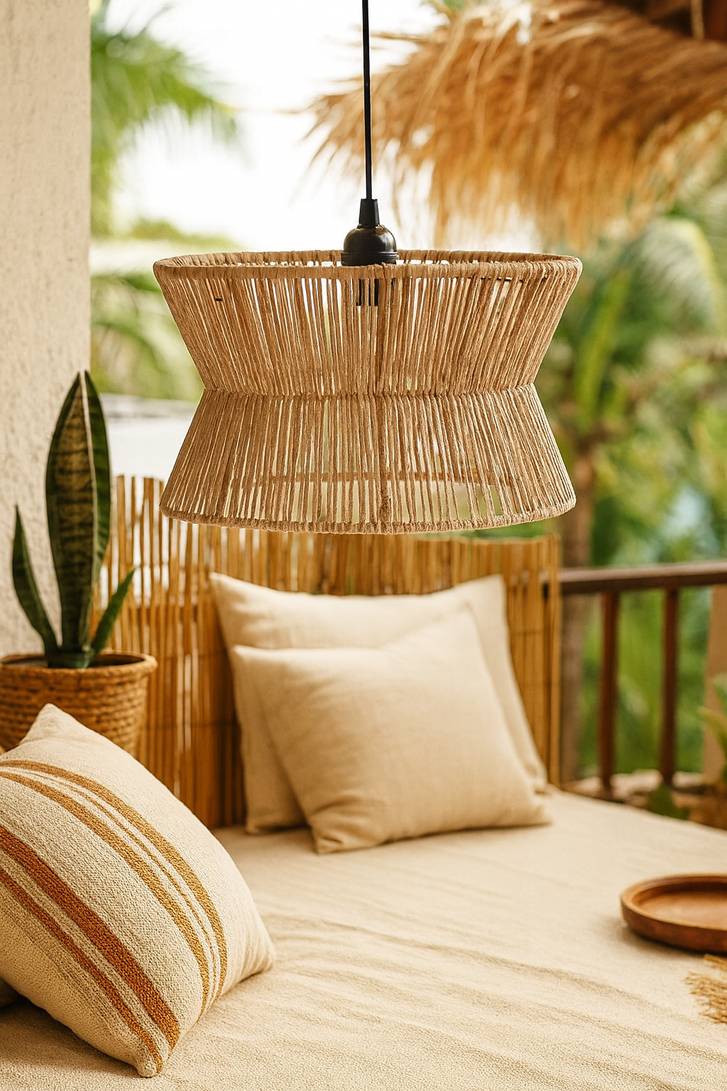 Rattan Seagrass Paper Raffia Kauna Grass Wicker Lamp Ceiling lamp -Amani by Akway - Image 4