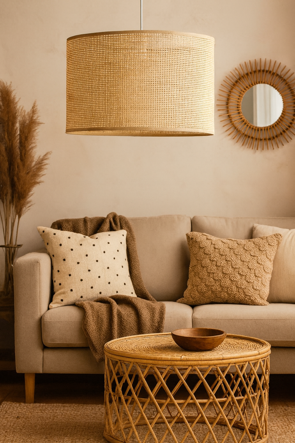 Bamboo Hanging lamp for Living Room | Rattan Pendant light | Cane ceiling light - Aster by Akway - Image 4