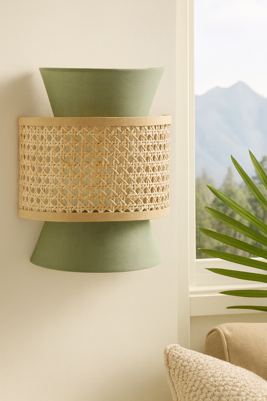 Bamboo Wall lamp for Living Room | Rattan Pendant light |Cane Webbing Wall Lamps-Amber by Akway - Image 2