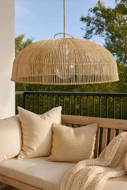 Bamboo Hanging lamp for Living Room | Rattan Pendant light | Cane ceiling light - Anbu 16" Dia x 8" H by Akway - Image 2
