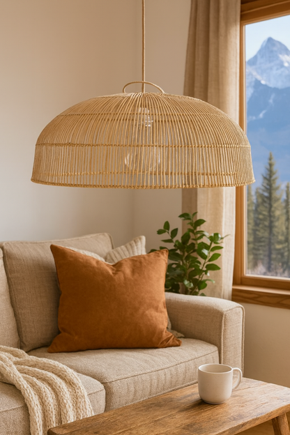Bamboo Hanging lamp for Living Room | Rattan Pendant light | Cane ceiling light - Anbu 16" Dia x 8" H by Akway - Image 4