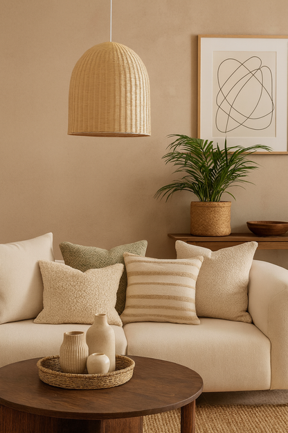 Bamboo Hanging lamp for Living Room | Rattan Pendant light | Cane ceiling light - Anica 14" Dia x 14" H by Akway - Image 3