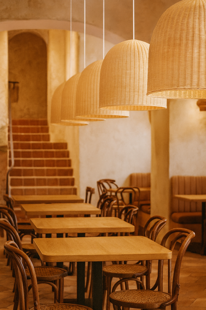Bamboo Hanging lamp for Living Room | Rattan Pendant light | Cane ceiling light - Anica 14" Dia x 14" H by Akway - Image 5