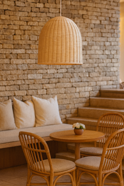 Bamboo Hanging lamp for Living Room | Rattan Pendant light | Cane ceiling light - Anica 14" Dia x 14" H by Akway - Image 4