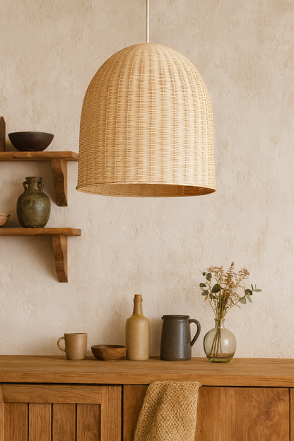 Bamboo Hanging lamp for Living Room | Rattan Pendant light | Cane ceiling light - Anica 14" Dia x 14" H by Akway - Image 6
