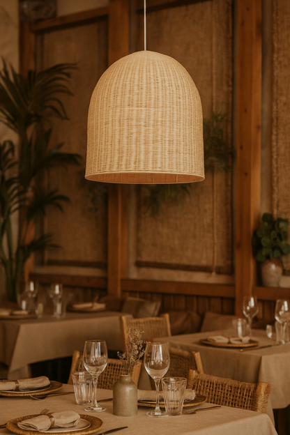 Bamboo Hanging lamp for Living Room | Rattan Pendant light | Cane ceiling light - Anica 14" Dia x 14" H by Akway - Image 7