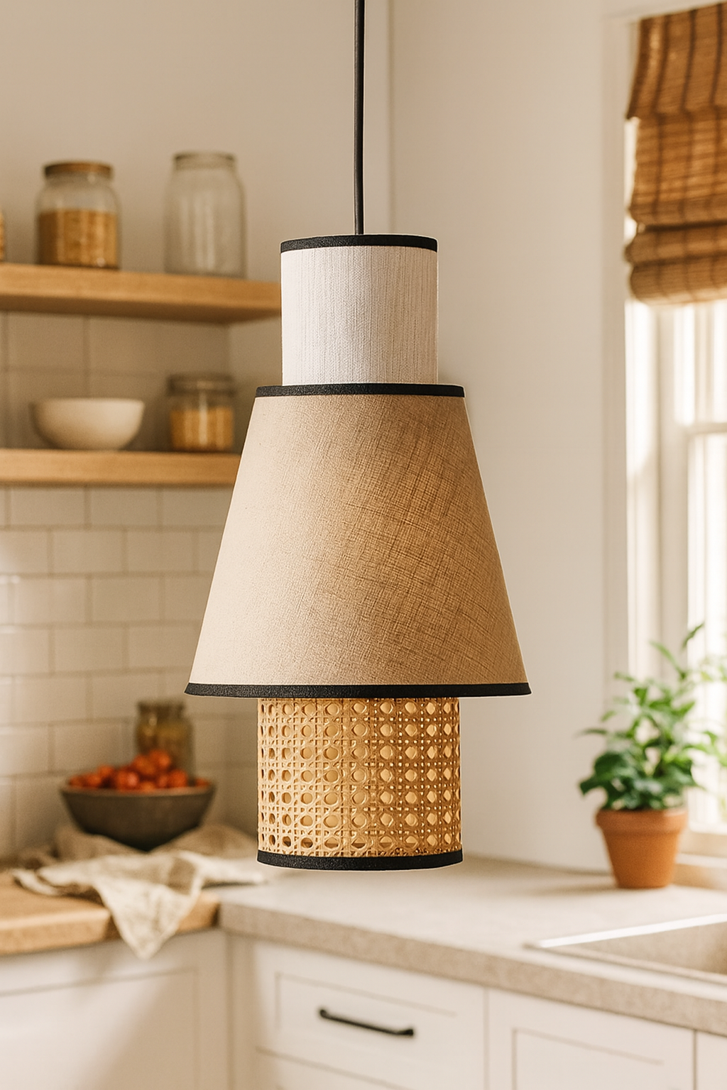 Rattan Hanging lamp for Living Room | Cane Pendant light | Wicker ceiling light - Astara 25cm Dia by Akway - Image 4