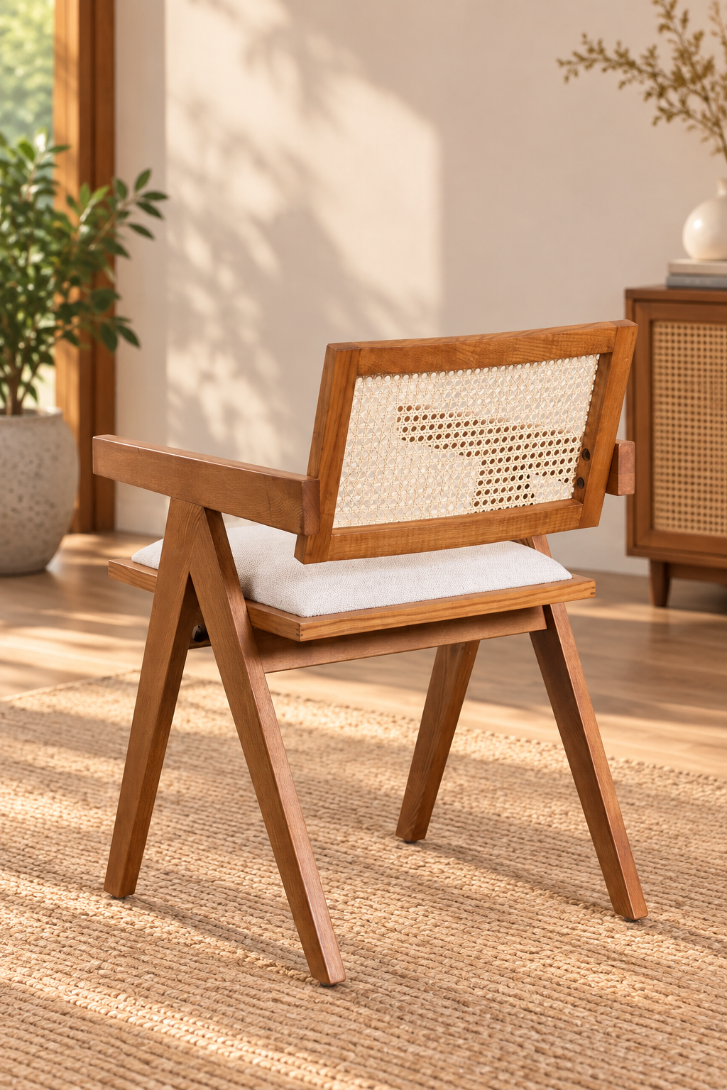 Rattan Dining Chair Teak Wood Finish - Avni by Akway - Furniture > Chairs