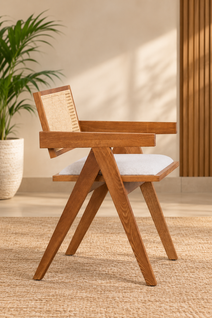 Rattan Dining Chair Teak Wood Finish - Avni by Akway - Furniture > Chairs