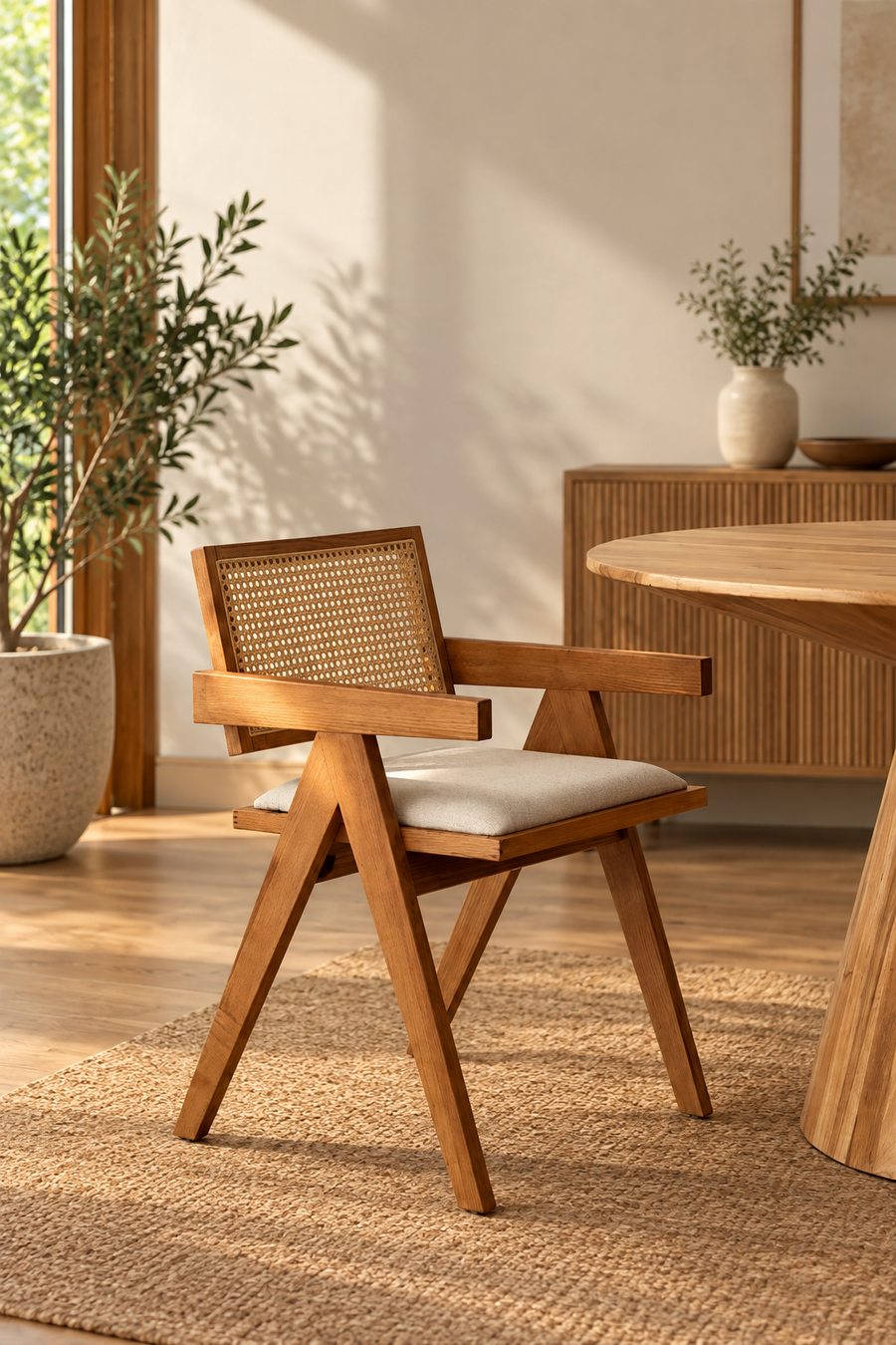 Rattan Dining Chair Teak Wood Finish - Avni by Akway - Furniture > Chairs
