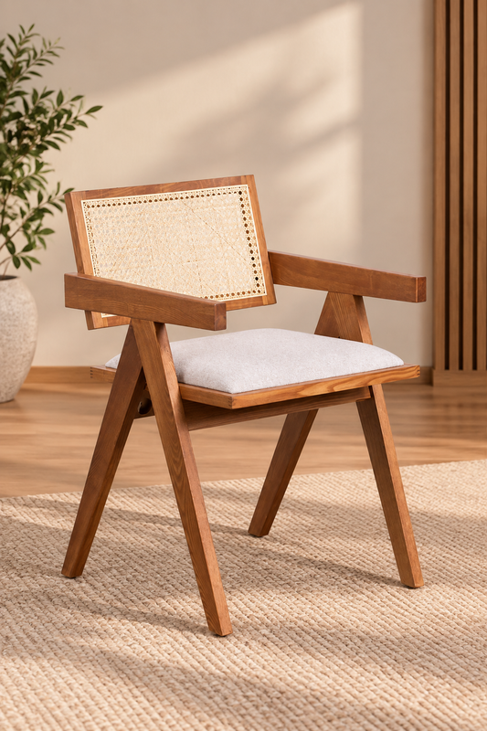 Rattan Dining Chair Teak Wood Finish - Avni