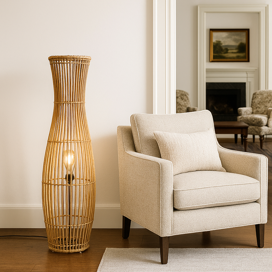 Rattan Floor Lamp | Bamboo Floor Lamp | Cane Floor Lamp - Samaya by Akway - Lighting > Floor Lamps