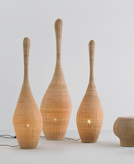 Rattan Floor Lamp | Bamboo Floor Lamp | Cane Floor Lamp - Ujjwal - Set of 1 piece by Akway - Lighting > Floor Lamps