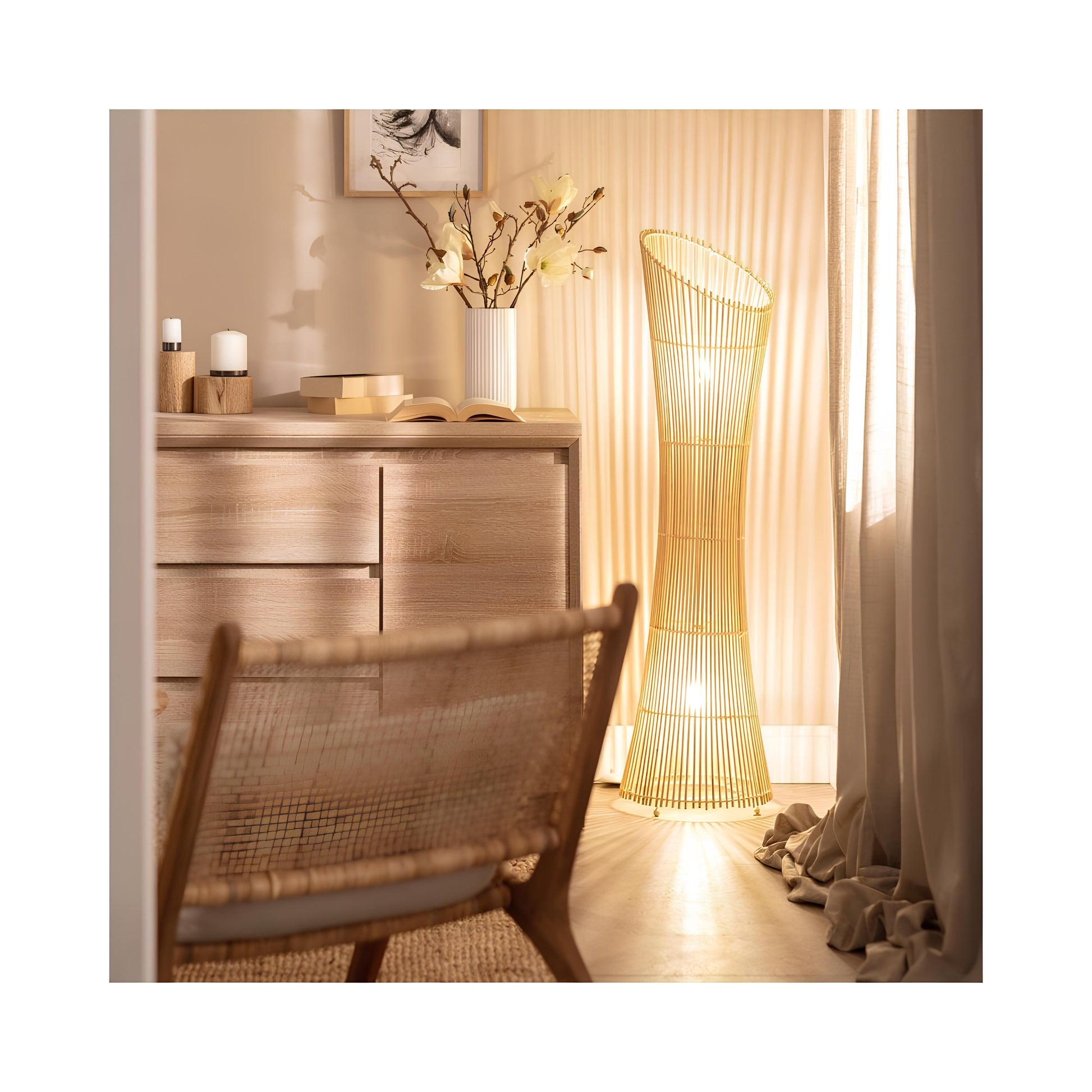 Rattan Floor Lamp | Bamboo Floor Lamp | Cane Floor Lamp - Ujjala by Akway - Lighting > Floor Lamps