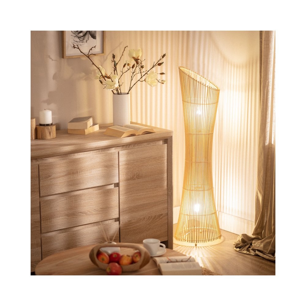 Rattan Floor Lamp | Bamboo Floor Lamp | Cane Floor Lamp - Ujjala by Akway - Lighting > Floor Lamps