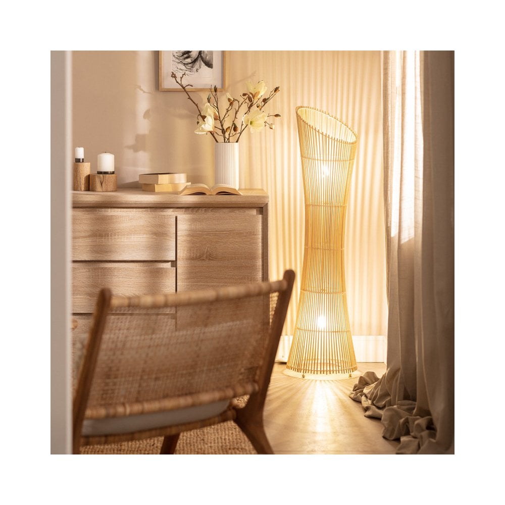 Rattan Floor Lamp | Bamboo Floor Lamp | Cane Floor Lamp - Ujjala by Akway - Lighting > Floor Lamps