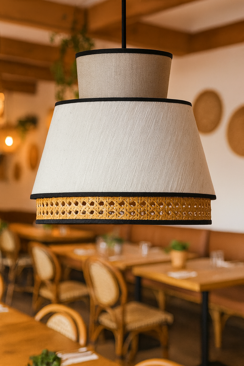 Rattan Hanging lamp for Living Room | Cane Pendant light | Wicker ceiling light - Blaze 40cm Dia x 35cm H by Akway - Image 5