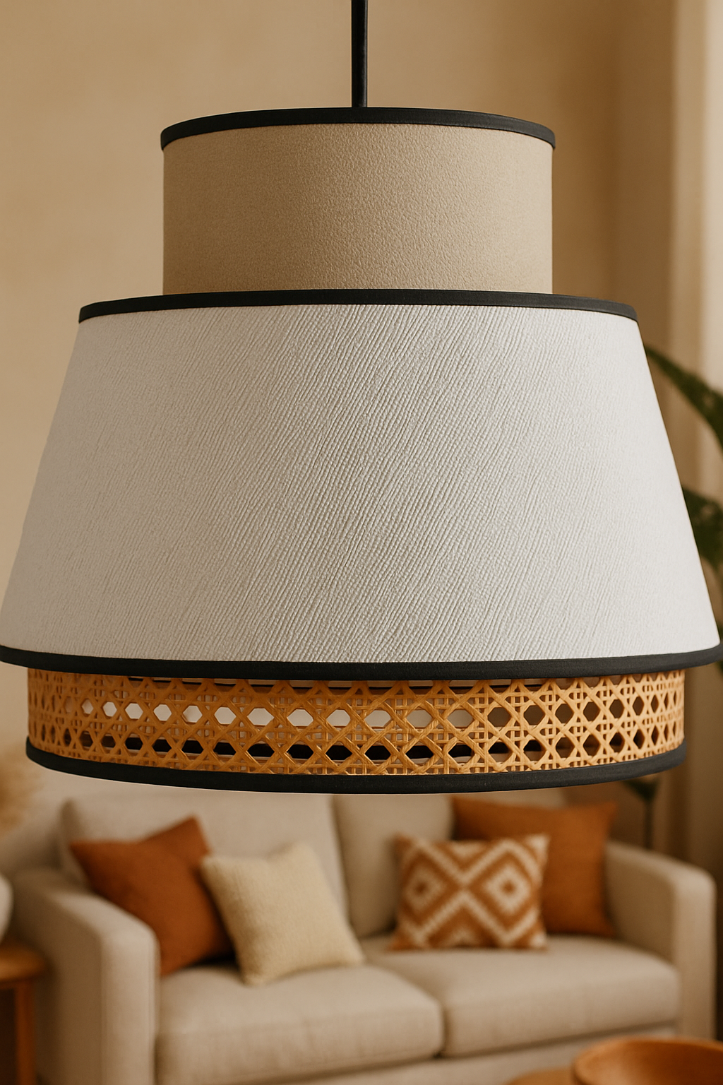 Rattan Hanging lamp for Living Room | Cane Pendant light | Wicker ceiling light - Blaze 40cm Dia x 35cm H by Akway - Image 3