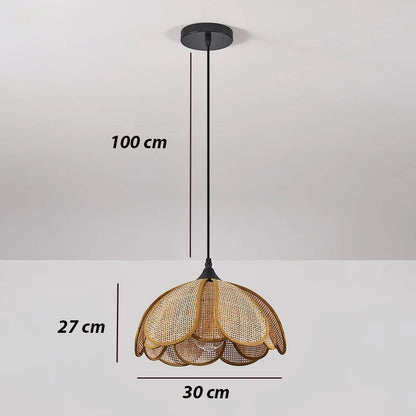 Rattan Bloom Pendant Light | Natural Cane Petal Hanging Lamp| Handwoven Rattan Leaf Pendant Boho Cane Ceiling Hanging Light -