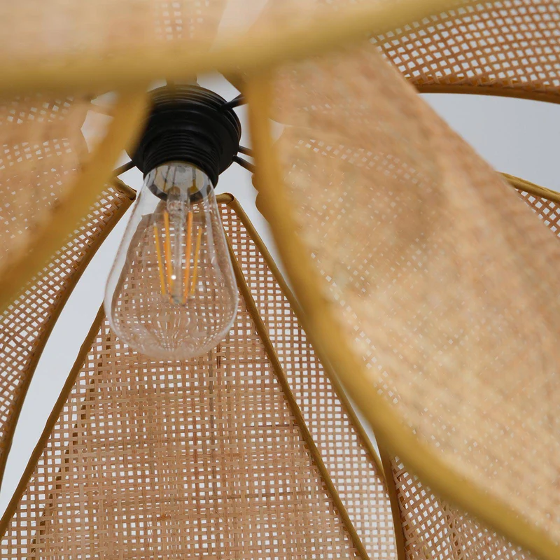 Rattan Bloom Pendant Light | Natural Cane Petal Hanging Lamp| Handwoven Rattan Leaf Pendant Boho Cane Ceiling Hanging Light -