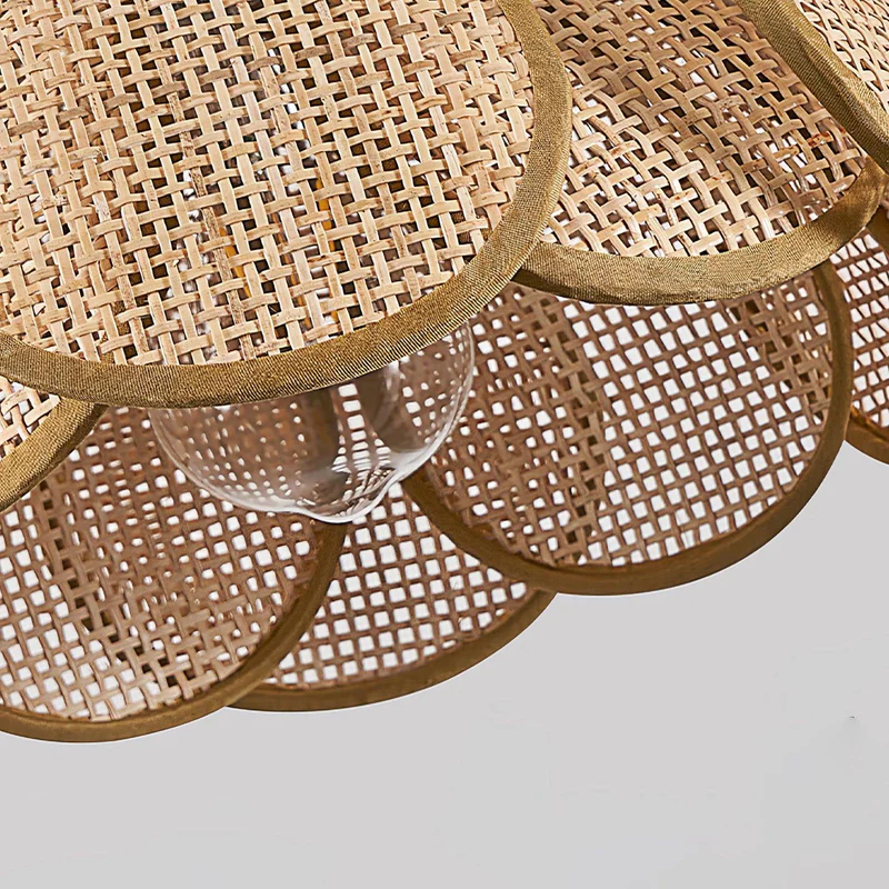 Rattan Bloom Pendant Light | Natural Cane Petal Hanging Lamp| Handwoven Rattan Leaf Pendant Boho Cane Ceiling Hanging Light -