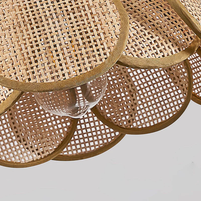 Rattan Bloom Pendant Light | Natural Cane Petal Hanging Lamp| Handwoven Rattan Leaf Pendant Boho Cane Ceiling Hanging Light -