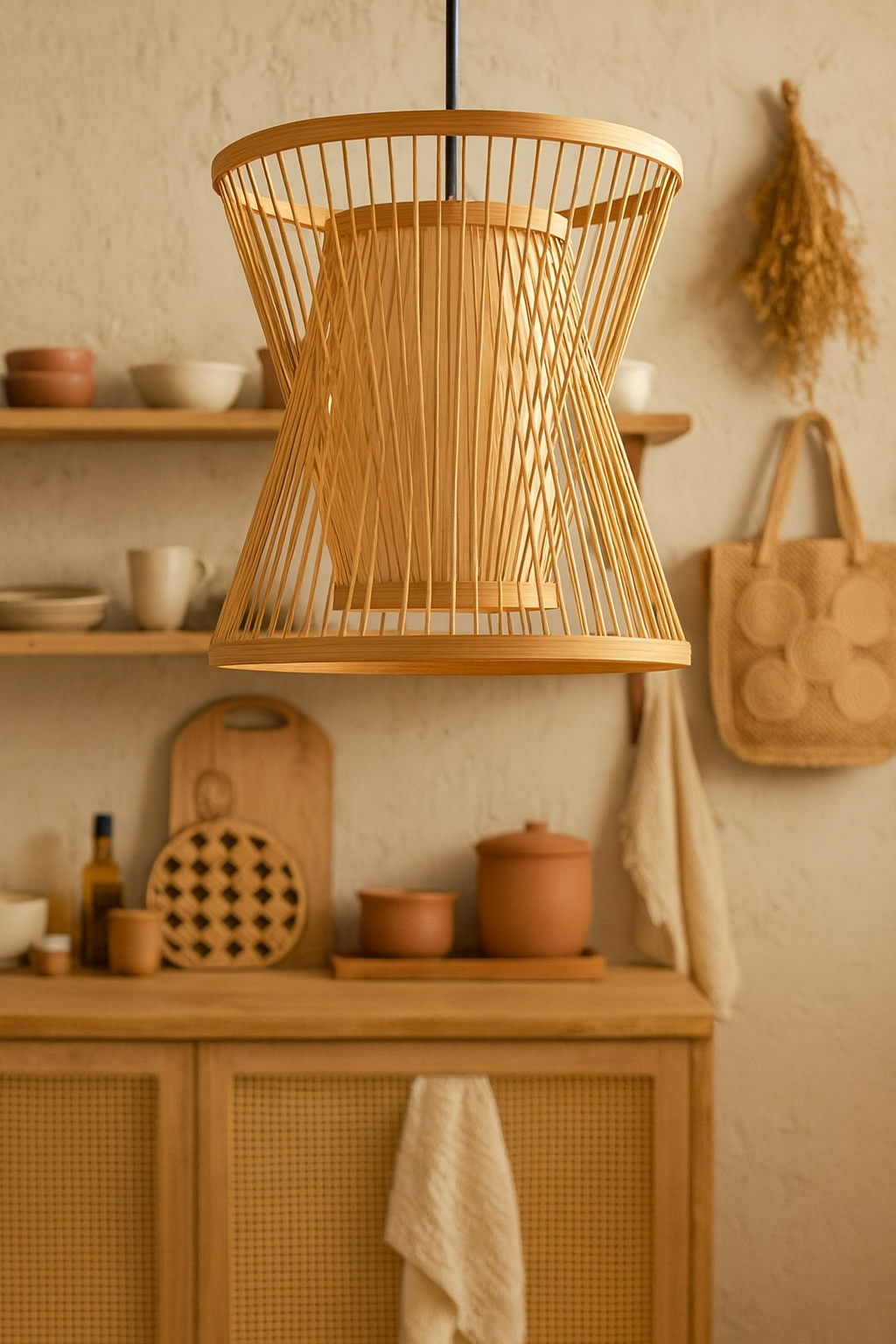 Rattan Hanging lamp for Living Room | Cane Pendant light | Wicker ceiling light - Cadley by Akway - Image 4