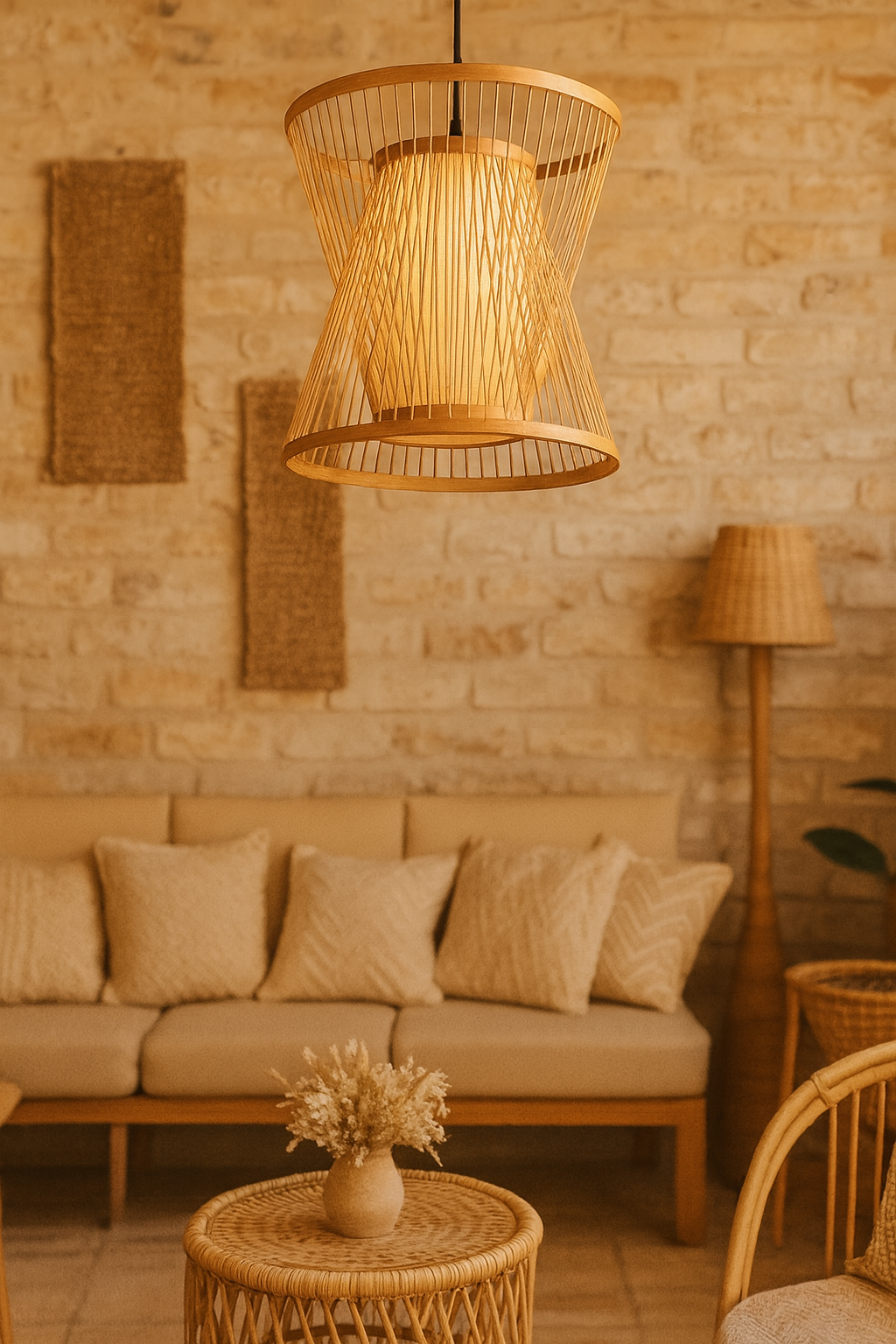 Rattan Hanging lamp for Living Room | Cane Pendant light | Wicker ceiling light - Cadley by Akway - Image 10
