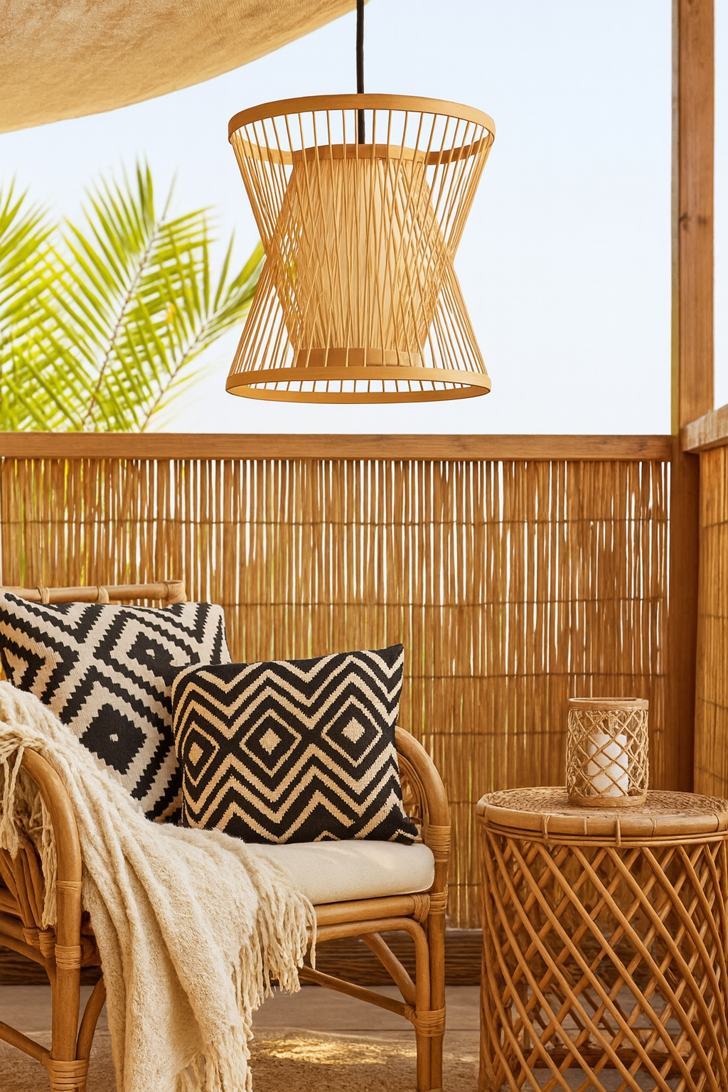 Rattan Hanging lamp for Living Room | Cane Pendant light | Wicker ceiling light - Cadley by Akway - Image 8