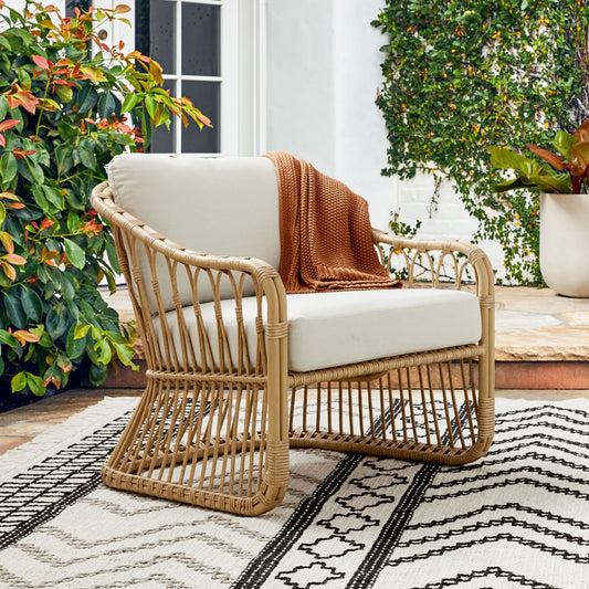 Cane Chair for Living Room | Rattan Lounge Chair with Cushion - Adah by Akway