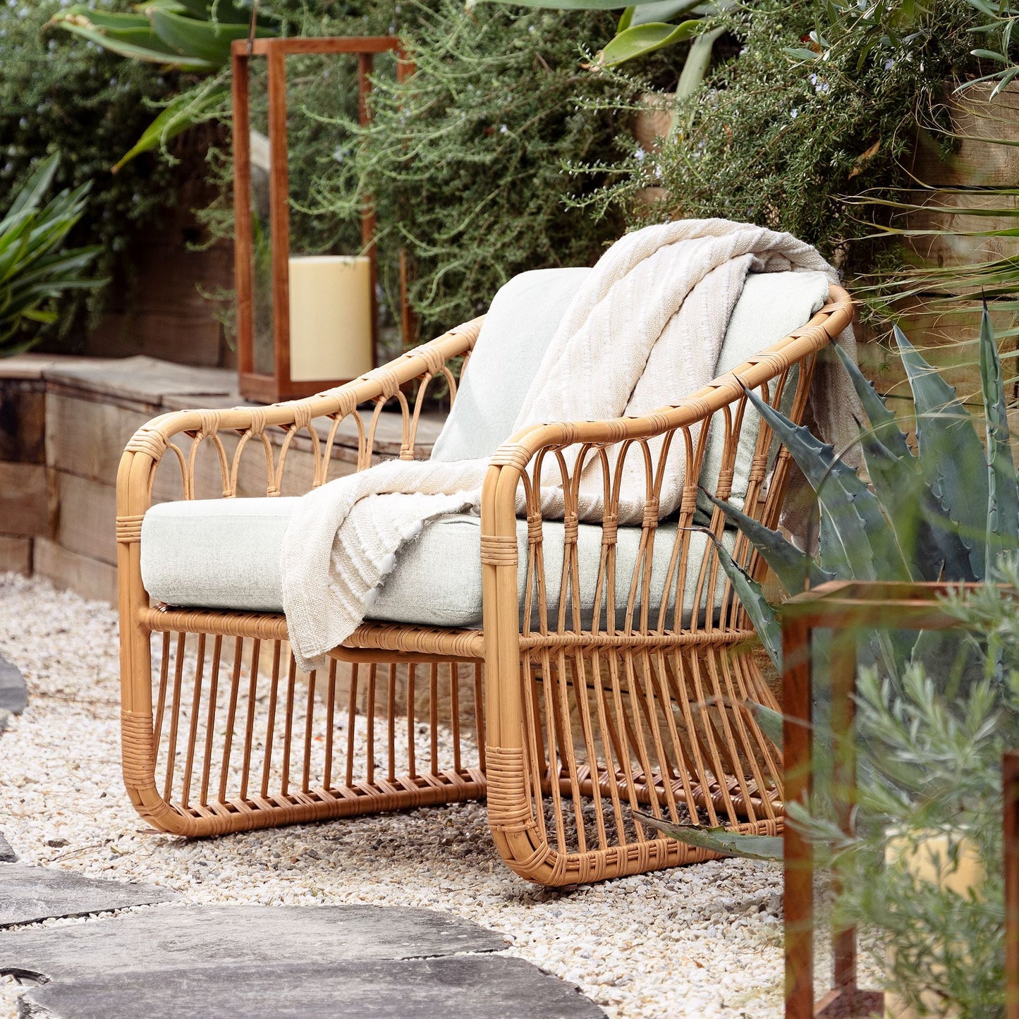 Cane Chair for Living Room | Rattan Lounge Chair with Cushion - Adah by Akway