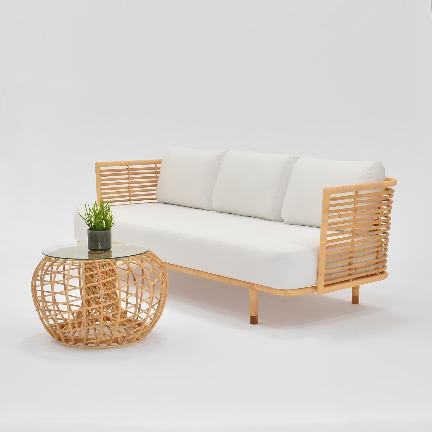 Cane Outdoor Sofa with Cushion for Patio - Adah by Akway