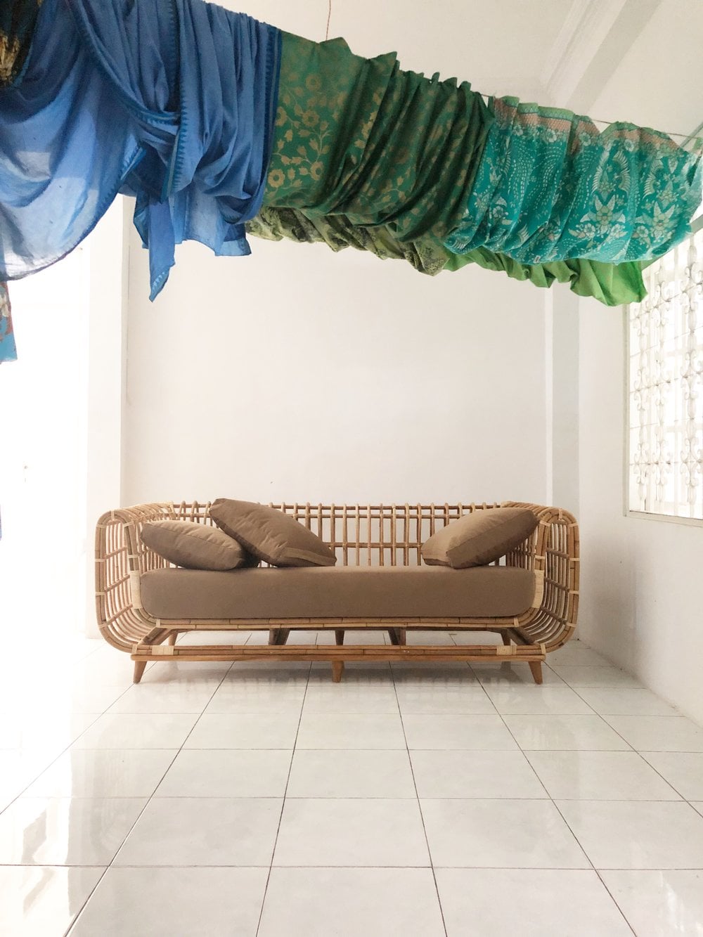 Cane Outdoor Sofa with Cushion for Patio - Kimaya by Akway
