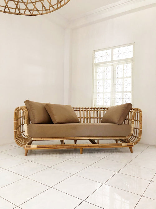 Cane Outdoor Sofa with Cushion for Terrace - Kimaya