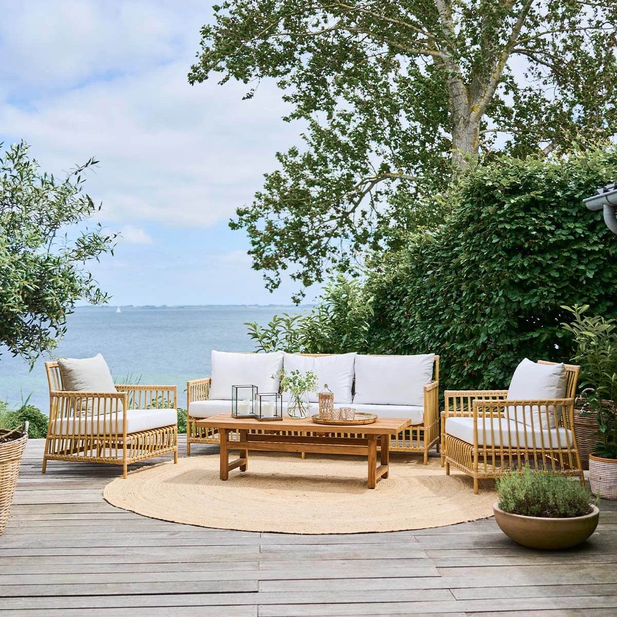 Cane Outdoor Sofa with Cushion for Patio - Rebecca by Akway